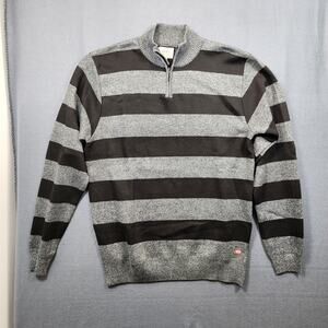 Ecko Unltd Sweater Mens XXL 1/4 Zip Pullover Black Grey Striped High Neck Preppy